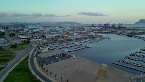 algeciras harbour and yacht port drone establishment overview on bright sunny day