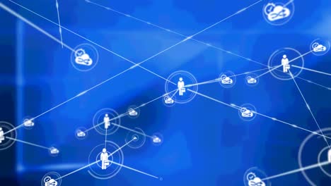 animation of networks of connections with icons over blue screens