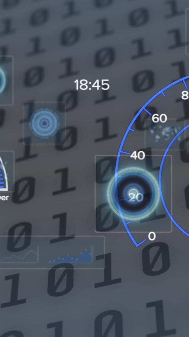 Animation of car interface over scope scanning and binary coding on white background