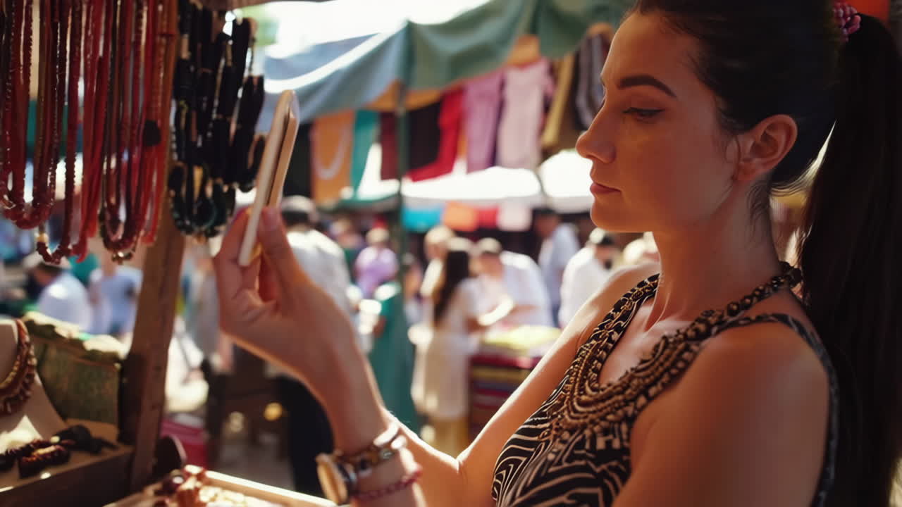 Donna che guarda gioielli al mercato