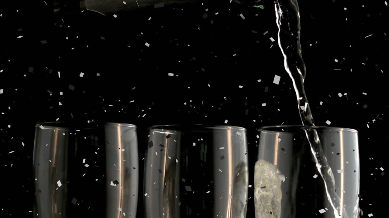 animación de confeti cayendo sobre vasos de champán