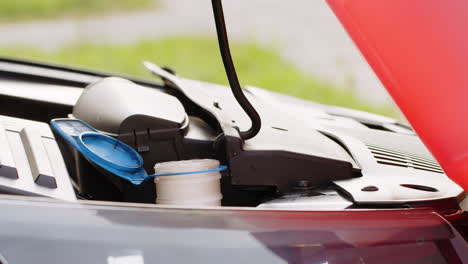 pouring windshield washer fluid into a car