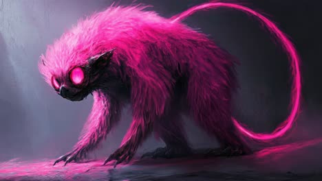 monstruo peludo rosado con ojos brillantes
