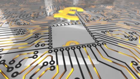 el concepto de la placa de circuitos giratorios de computadora de color naranja brillante es el bucle de libra británica 4k.