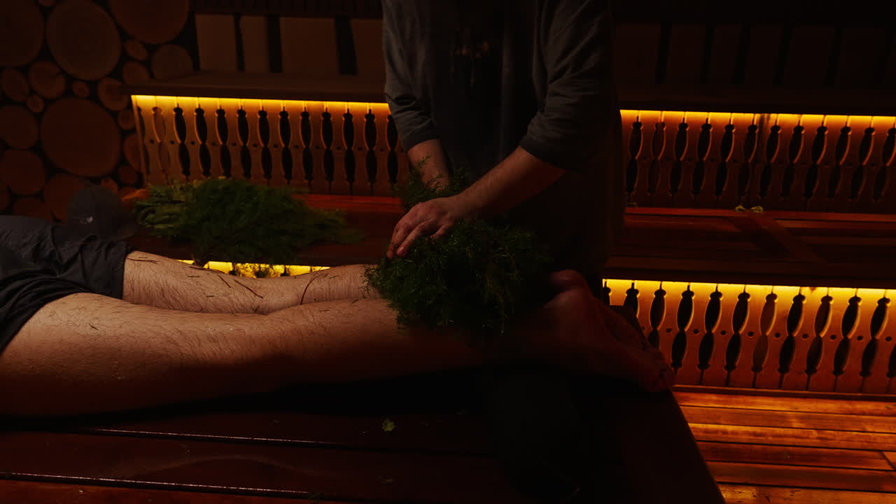 Herbal Leg Massage in a Sauna