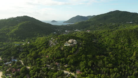 drone vuela por encima de koh tao tailandia resort de playa tropical paraíso en la cima de la colina con vegetación natural no contaminada de bosque de palmeras, destino de viaje del sudeste asiático