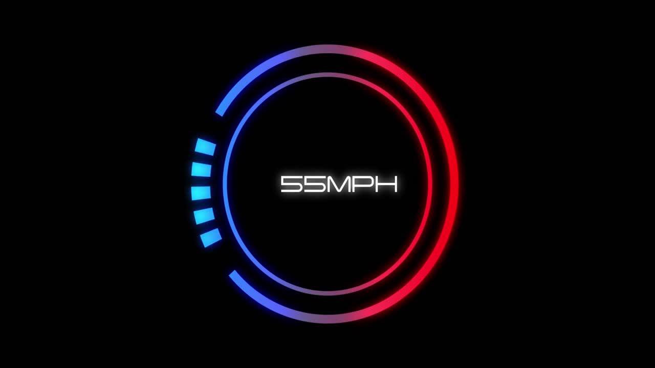 Animation of car speedometer on black background