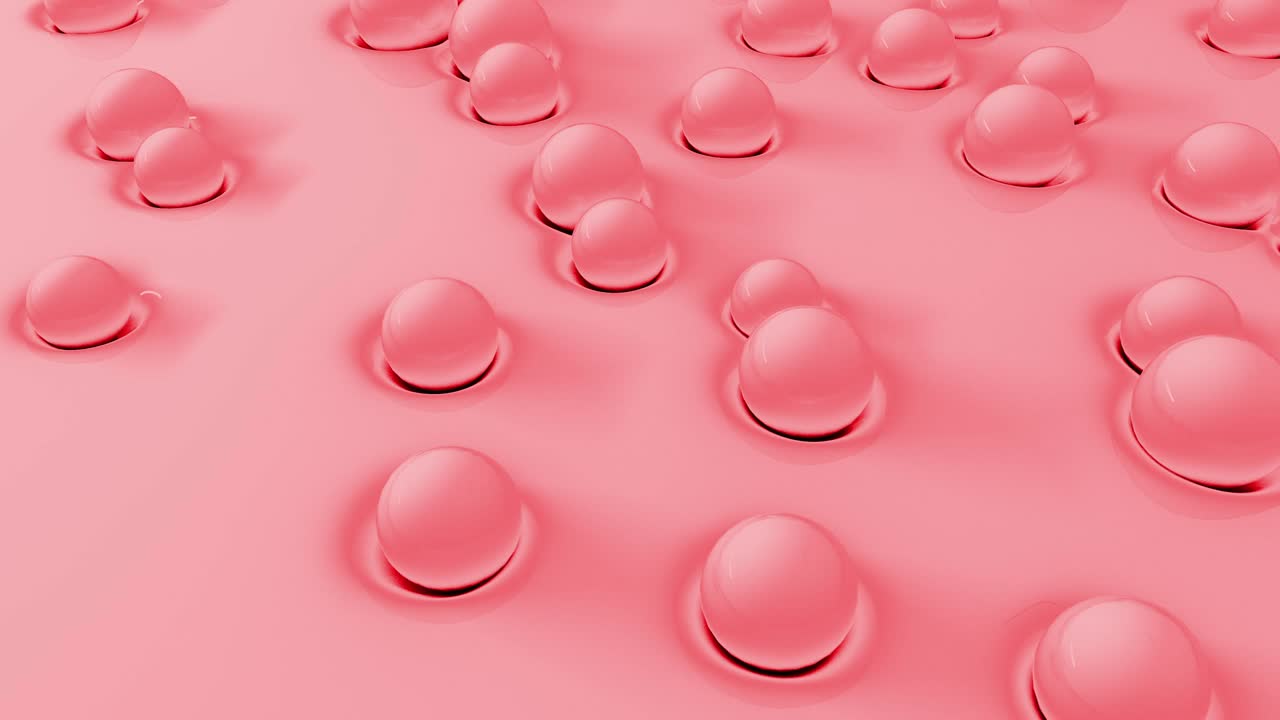 Abstract 3d shapes balls on soft surface. Set of 5 different colors. 4K seamless loop animation footage.