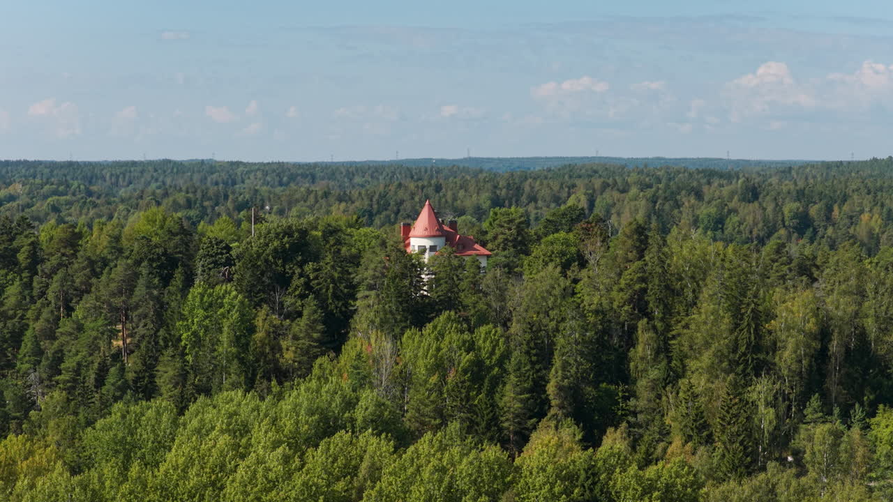 Aerial view around the Majvik's historic Art Nouveau Villa, in sunny Kirkkonummi