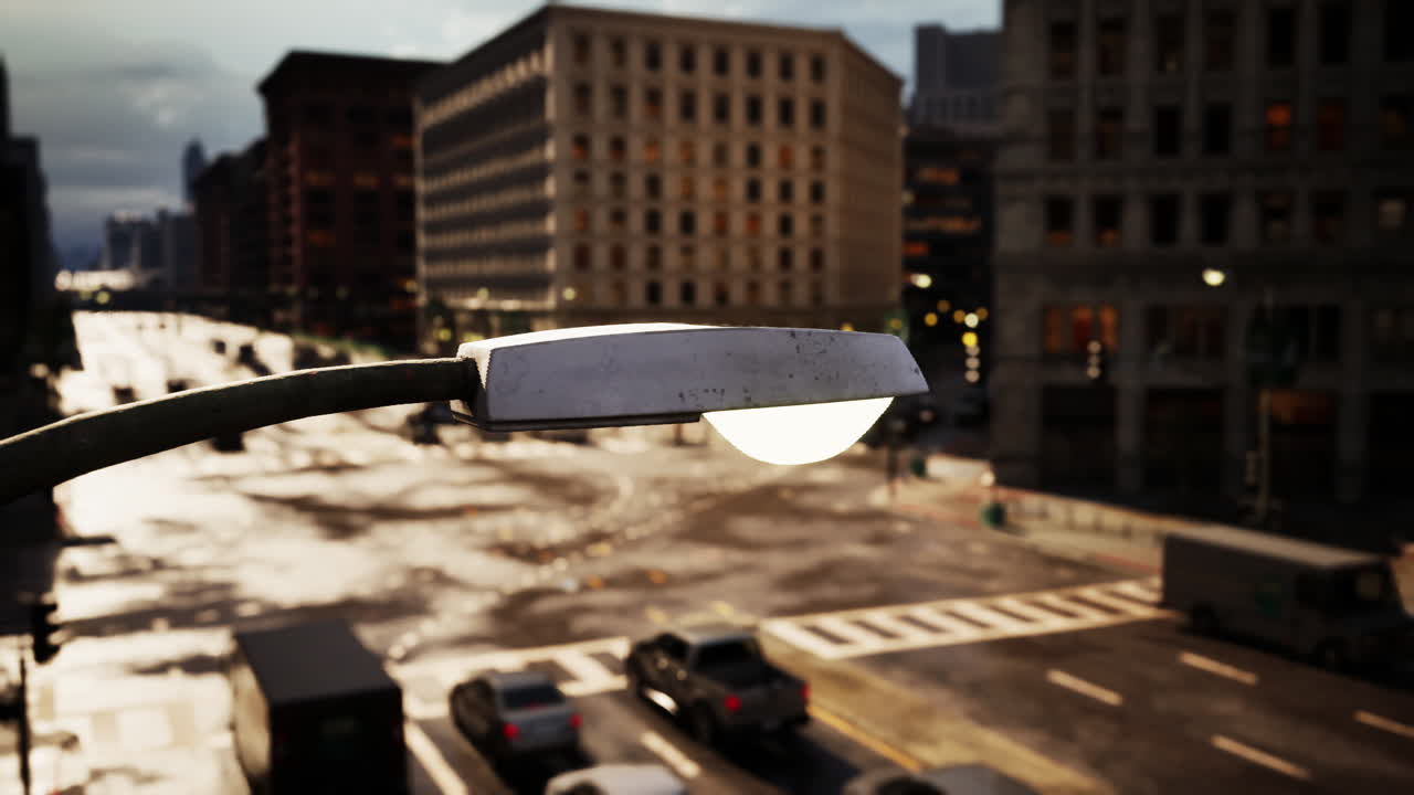 밤 에 바쁜 도시 거리 에 있는 거리 램프