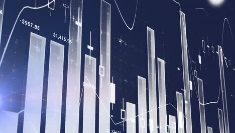 Animación-Del-Procesamiento-De-Datos-Estadísticos-Contra-Un-Punto-De-Luz-Sobre-Fondo-Azul