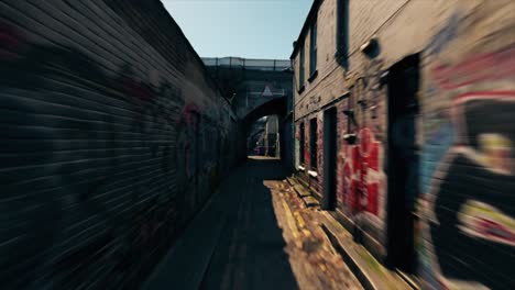 urban alleyway with graffiti and shadows