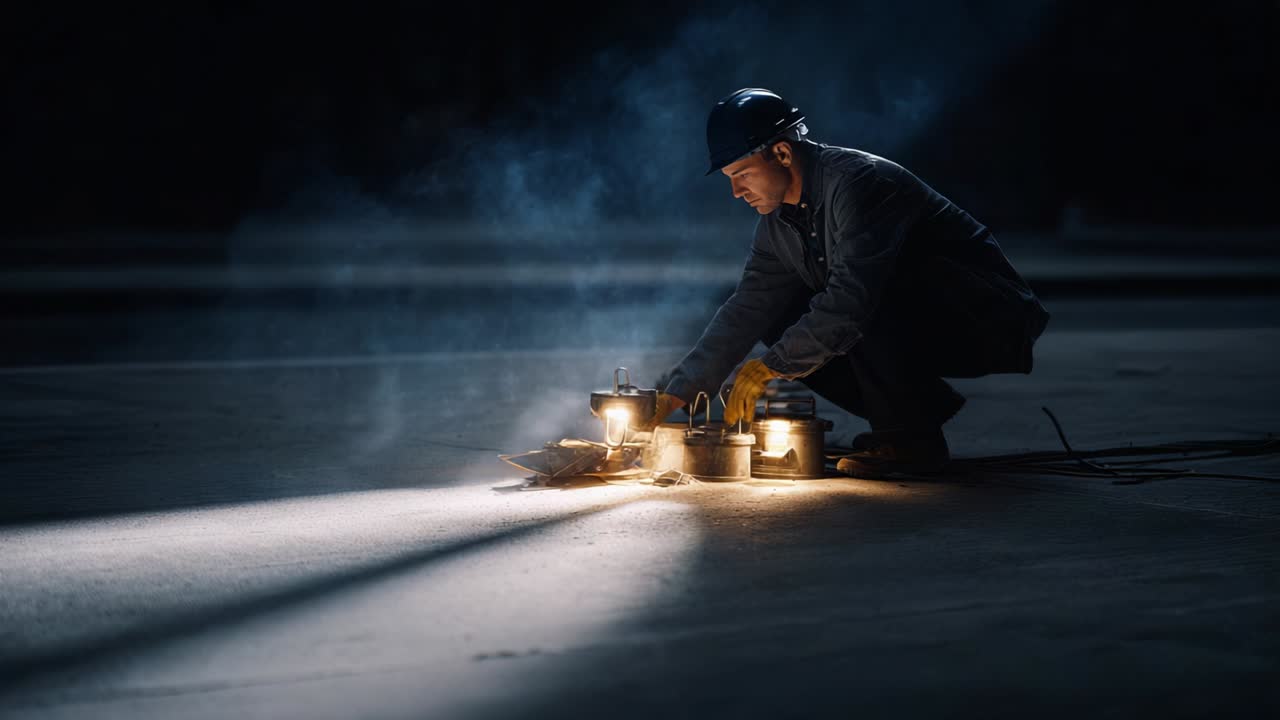 Welder at work in the dark