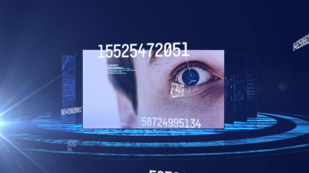 animación del cambio de números y procesamiento de datos a través de pantallas de seguridad en línea