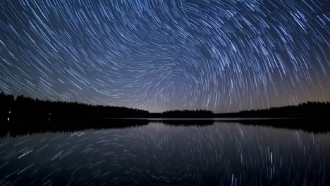 star trails reflecting on a lake
