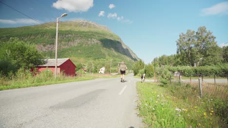 Man-travelling-with-his-dog-in-Lyngsdalen-on-a-sunny-day