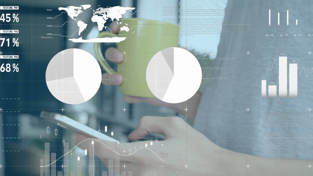 animación de estadísticas y procesamiento de datos sobre el hombre utilizando un teléfono inteligente