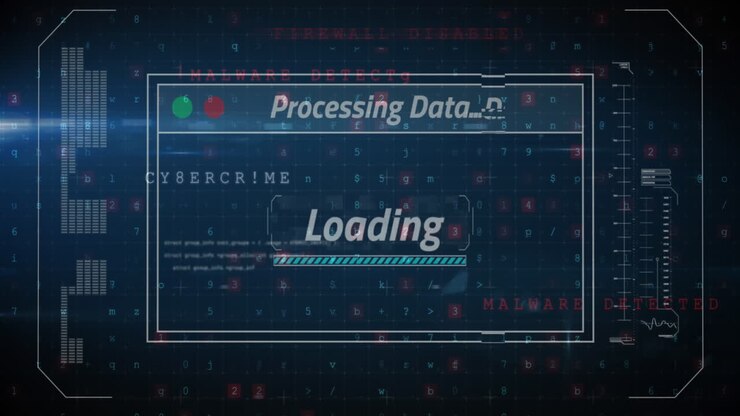 Animasjon av databehandling og tekst over skjerm