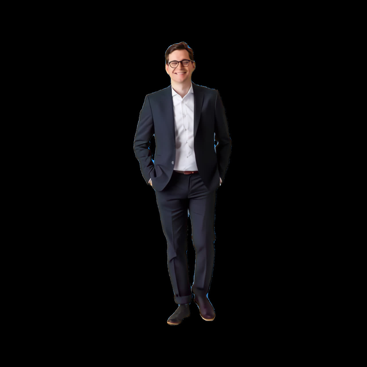 Confident professional in suit animation isolated asset, transparent 4K video, alpha channel, ProRes