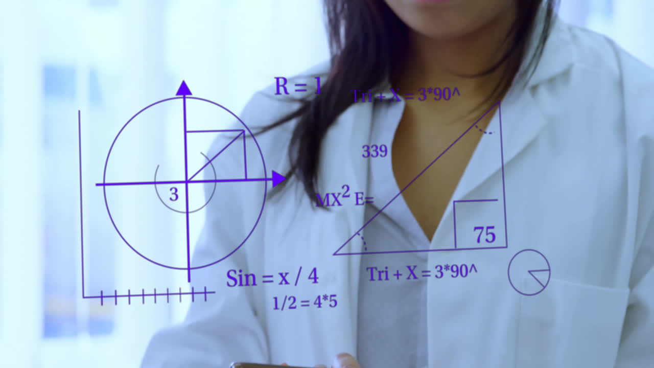 실험실에서 두 인종의 여성 과학자에 대한 과학 데이터 처리의 애니메이션