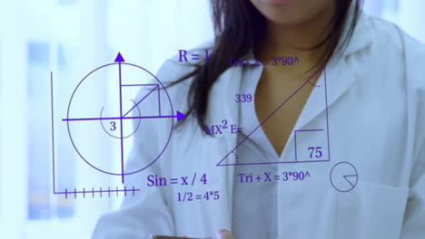 animación del procesamiento de datos científicos sobre una científica biracial en el laboratorio
