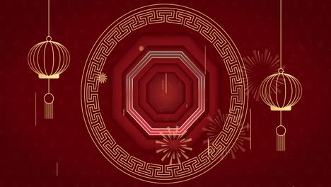 Animation-of-chinese-traditional-decorations-on-red-background