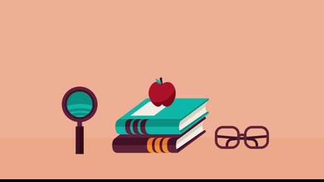 libros de texto, suministros y animación de aprendizaje de apple