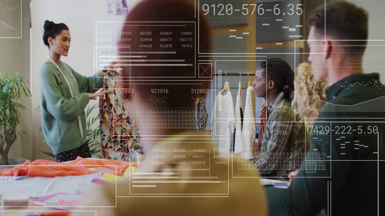 animación del procesamiento de datos sobre diversas personas de negocios en la oficina