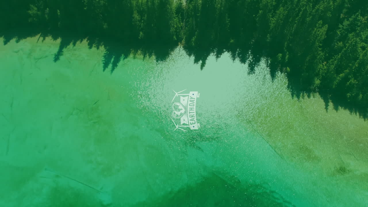 지구의 날 텍스트의 풍경 위의 애니메이션