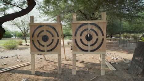 Axe-Throwing-at-Target-at-Native-Tribal-Practice-Event-for-Competition-in-Slow-motion