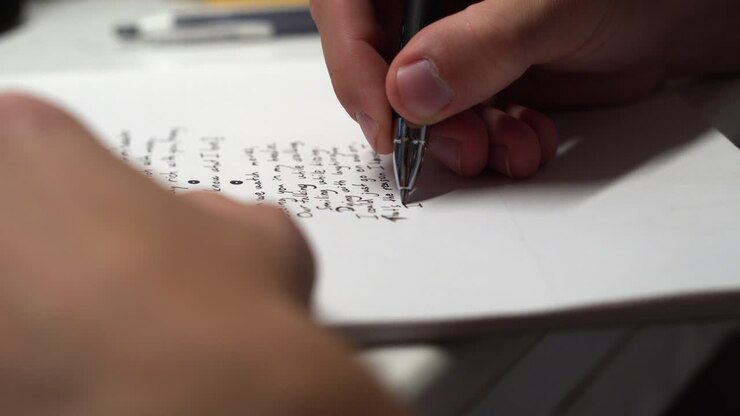 Hand Of A Creative Person Writing Poem On The Table
