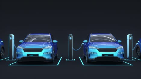 el concepto de carga de coches eléctricos modernos en el fondo oscuro.