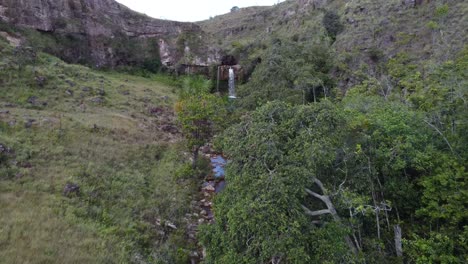 Aerial-shot-of-the-waterfall-and-well-known-as-El-Oasis,-located-in-the-Gran-Sabana-in-Venezuela