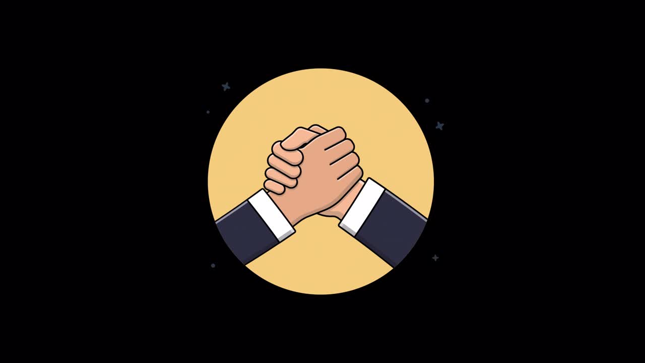Cartoon Illustration of Two Business Hands Clasped in Agreement
