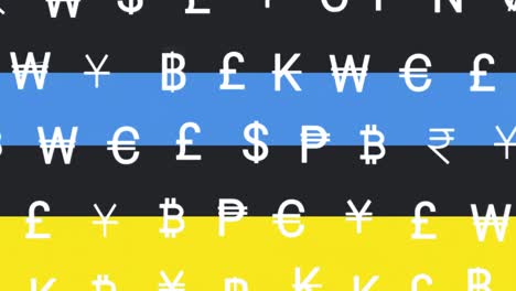 animation of currency symbols over flag of ukraine