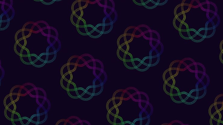 Padrão espiral arco-íris preto e branco com círculos e linhas conectados