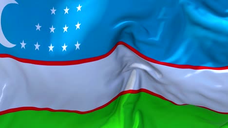 uzbekistan waving in wind slow motion animation . 4k realistic fabric texture flag smooth blowing on a windy day continuous seamless loop background.