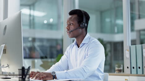 Black-man,-call-center-and-consulting-on-computer