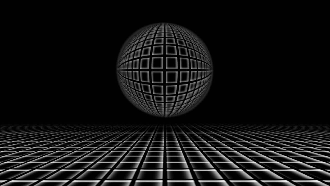 cuadrícula de globo negro y blanco gira por encima de la malla de la red de pesca en un telón de fondo mínimo