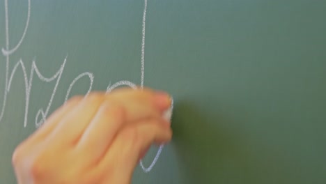 Close shot of the hand of a young woman writing on a chalkboard