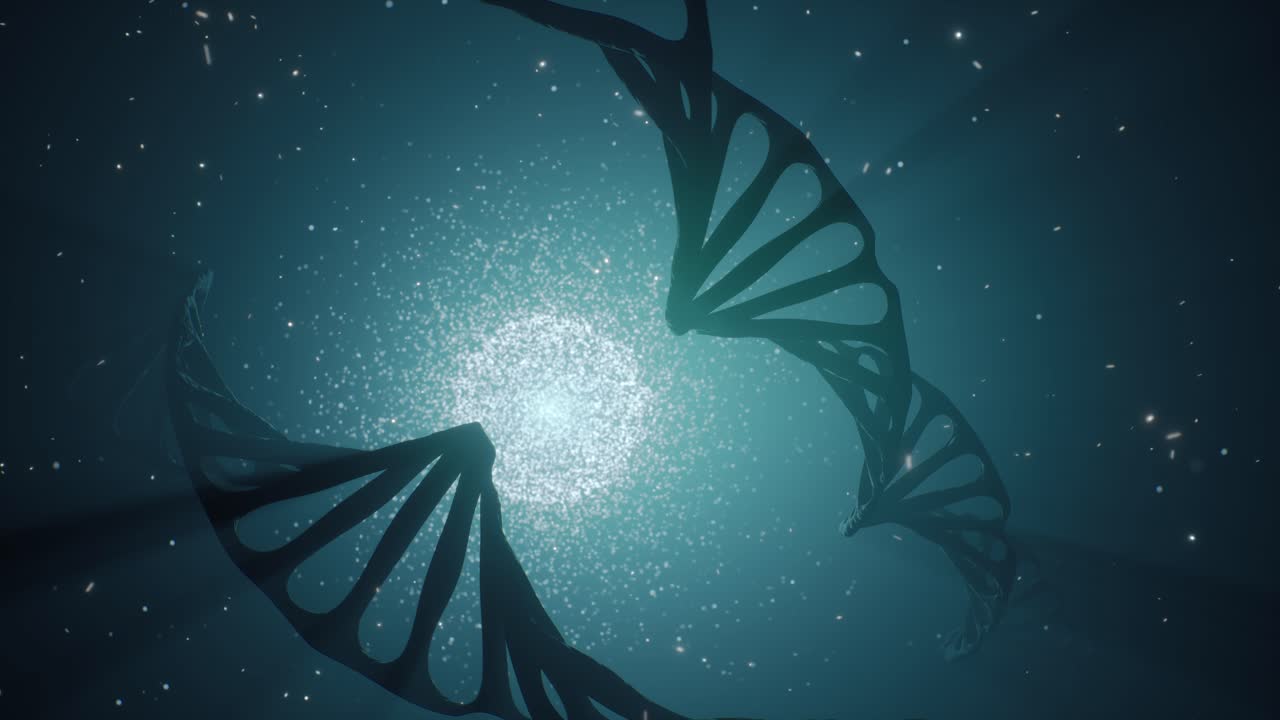 animación renderizada en 3d de una molécula de adn giratoria en un fondo azul. concepto de genética