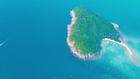 Drone-Flying-to-Mae-Haad-Beach-Aerial-Koh-Ma-Drone-View-Tropical-Island-Destination-North-Koh-Phangan-Island-Gulf-of-Thailand