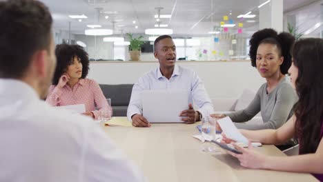 diverse business people having meeting at office, slow motion