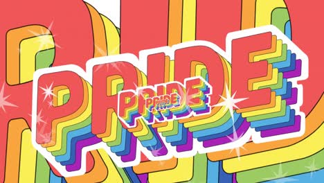 animación de texto de orgullo repetido en colores del arco iris que se mueve con estrellas blancas