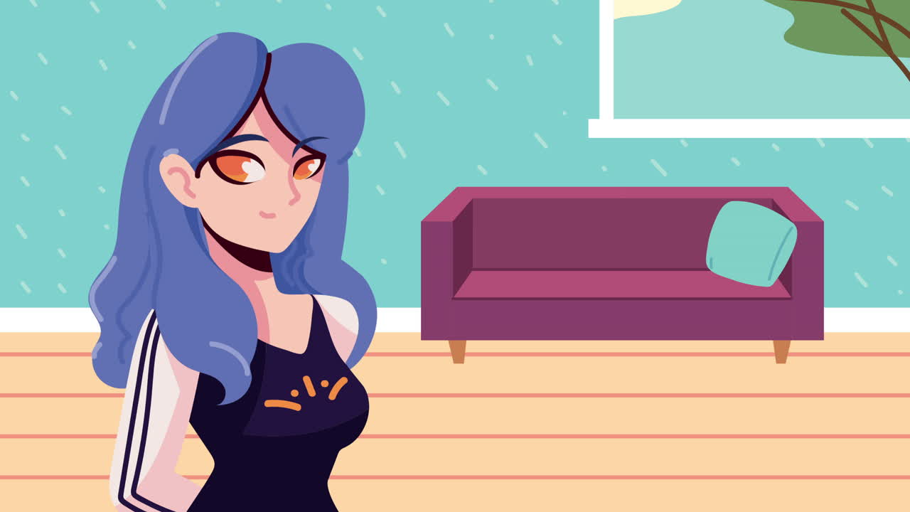 chica de anime en una sala de estar