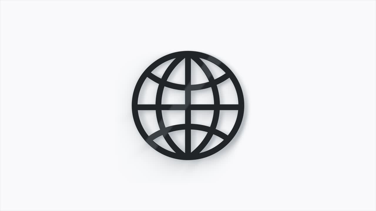 Animated 3d icon of globe. Flat grey symbol of planet. Concept of net, web, internet, ecology.