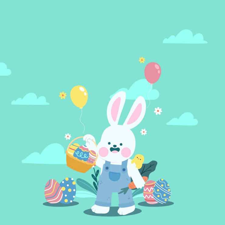 Cute Easter Bunny with Eggs