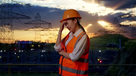stressed electrical engineer at sunset