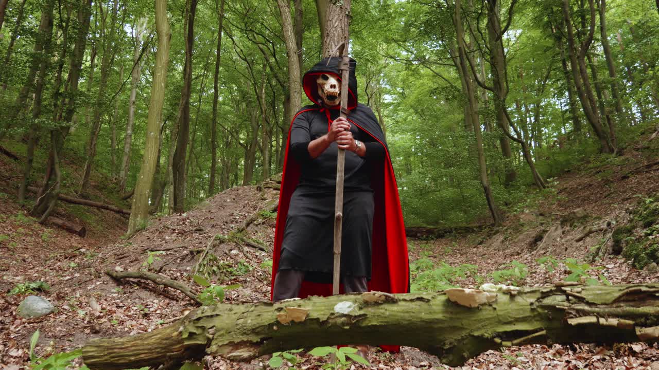 vista frontal de la parca con su guadaña