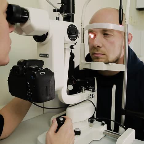 eye examination with ophthalmoscope